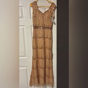 Elegant Sequined Dress in Tan